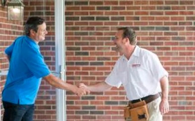 Champion installer greeting customer