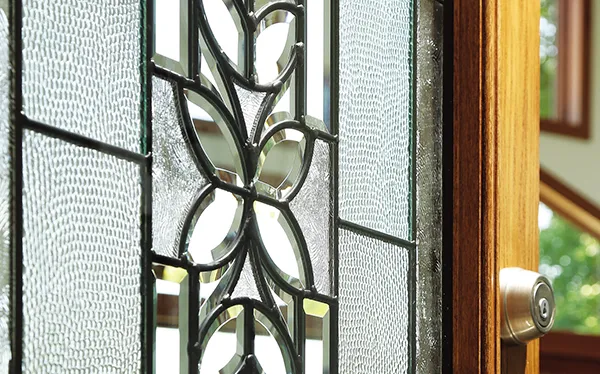 Close-up of decorative glass patterns.