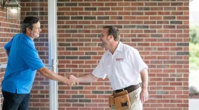 Champion installer greeting customer