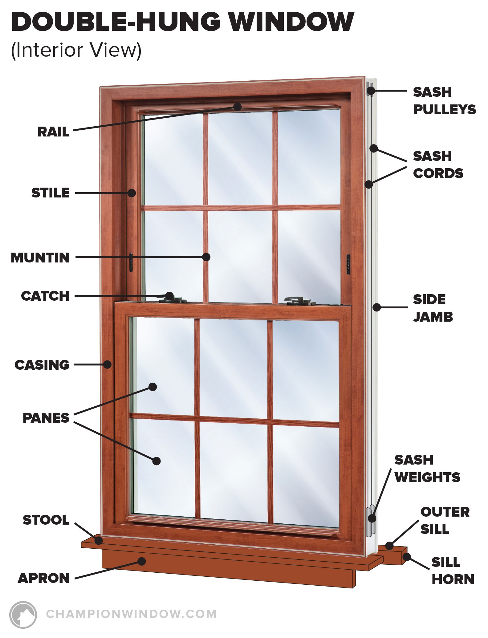 Diagram of a double-hung window