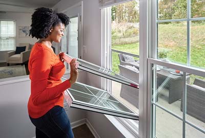 Window with top sash lowered to match bottom sash