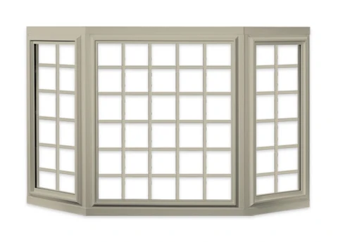 Tan Bay Casement window with Colonial grid pattern