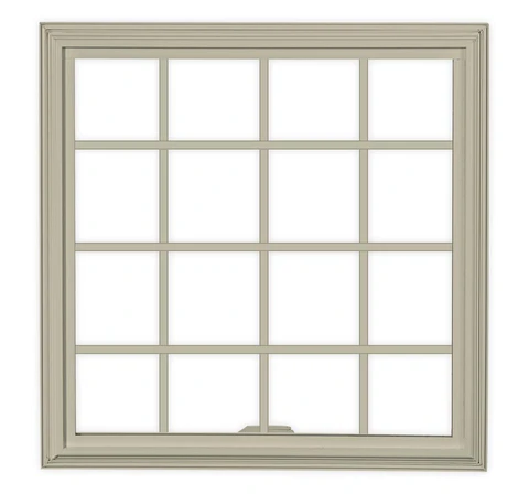 Tan Awning window with Colonial grid pattern