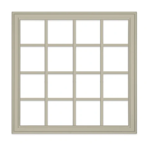 Tan Picture window with Colonial grid pattern