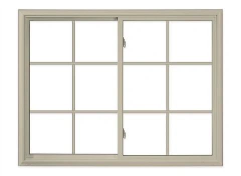 Tan 2 Panel Slider window with Colonial grid pattern